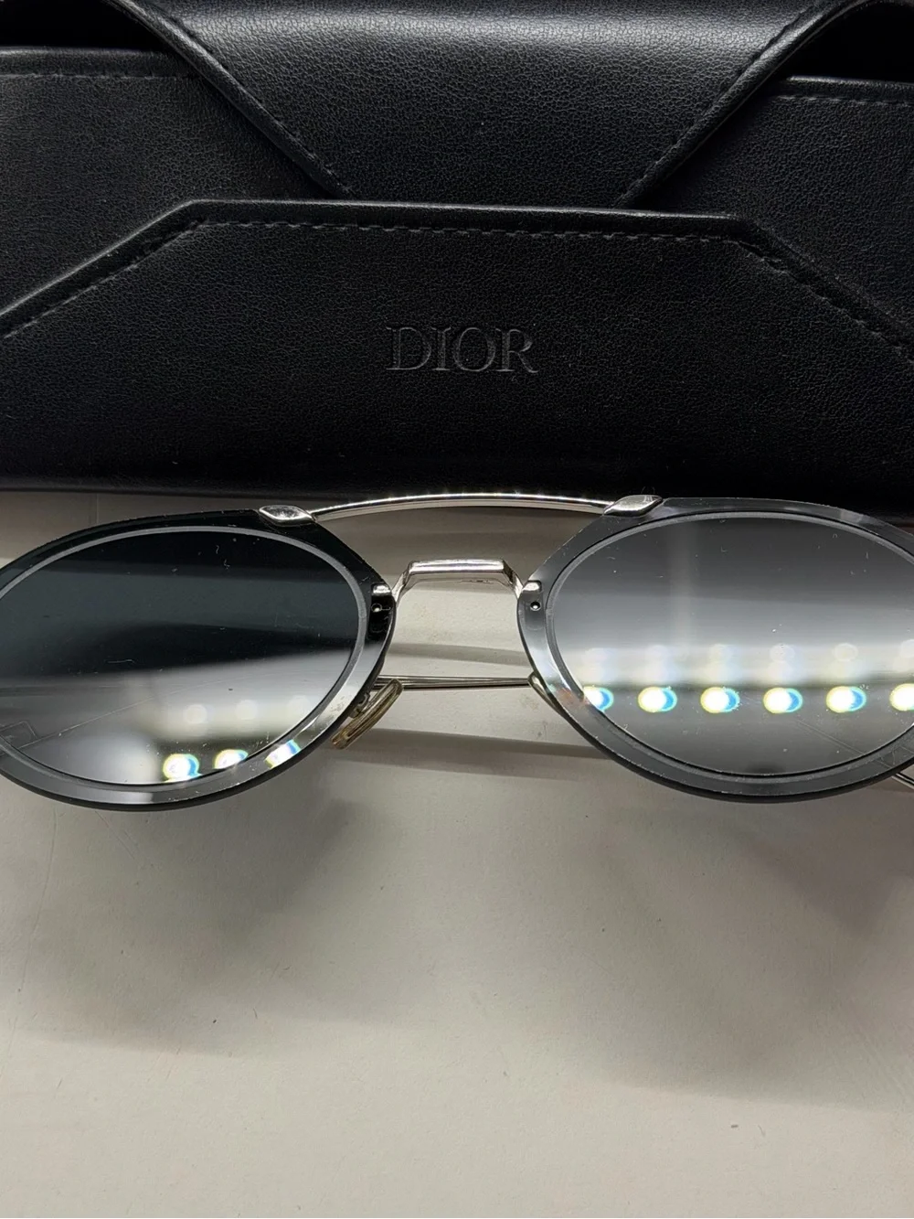 Dior Men’s Black Round Sunglasses with Silver Bridge